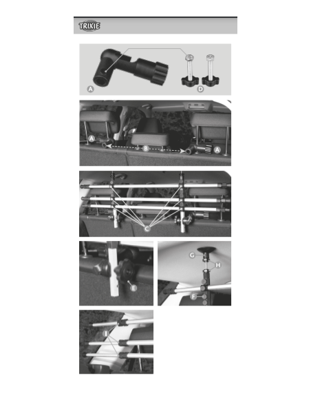 Grille de séparation voiture, fixation appuie-tête