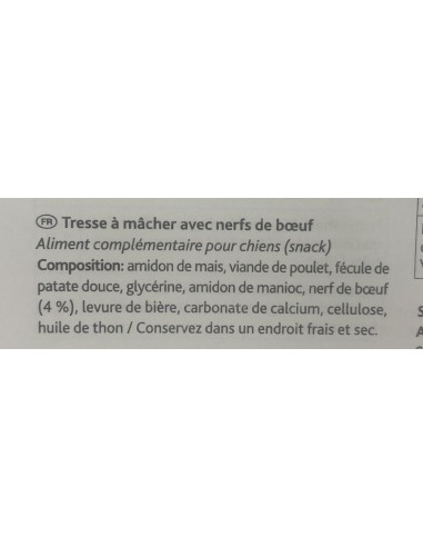 Tresse à mâcher, nerf de boeuf