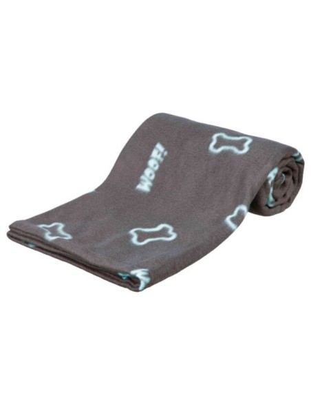 COUVERTURE BARNEY. POLAIRE. 150 × 100CM. GRIS TAUPE / TURQUOISE