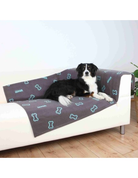 COUVERTURE BARNEY. POLAIRE. 150 × 100CM. GRIS TAUPE / TURQUOISE