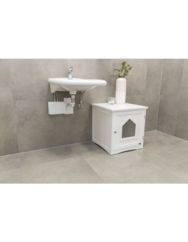 Petite cabane pour chat permettant de ranger le bac à litière.