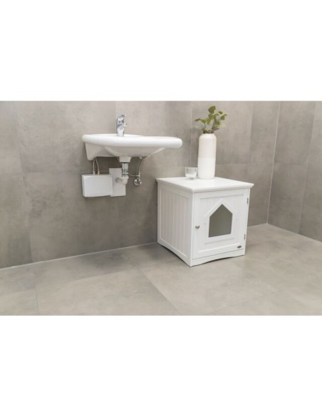Petite cabane pour chat permettant de ranger le bac à litière.