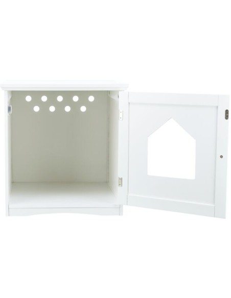 Petite cabane pour chat permettant de ranger le bac à litière.