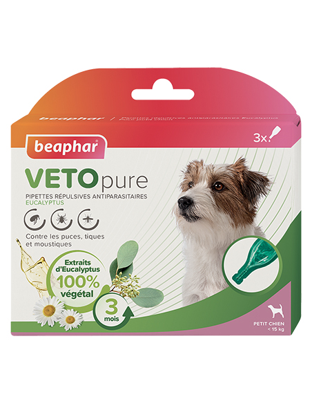 Pipettes répulsives antiparasitaires à l'Eucalyptus pour chien jusqu'à 15kg