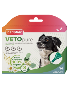 Pipettes répulsives antiparasitaires à l'Eucalyptus pour chien moyen de 15 à 30 kg