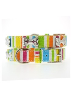 Collier Urban Pup Striped Neon Canvas Diamante Bone 2