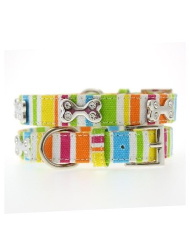 Collier Urban Pup Striped Neon Canvas Diamante Bone