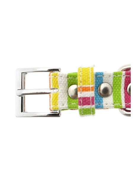 Collier Urban Pup Striped Neon Canvas Diamante Bone