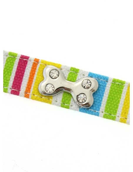 Collier Urban Pup Striped Neon Canvas Diamante Bone