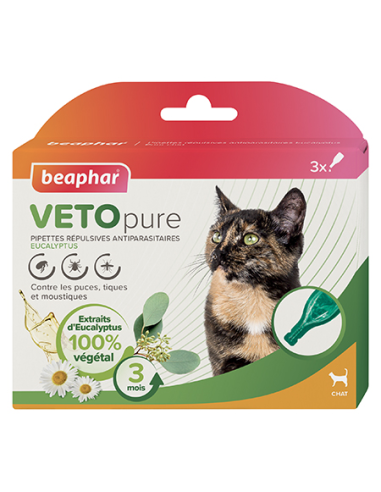 Pipettes répulsives antiparasitaires à l'Eucalyptus pour chat : 3 pipettes