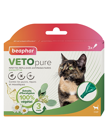 Pipettes répulsives antiparasitaires à l'Eucalyptus pour chat : 3 pipettes