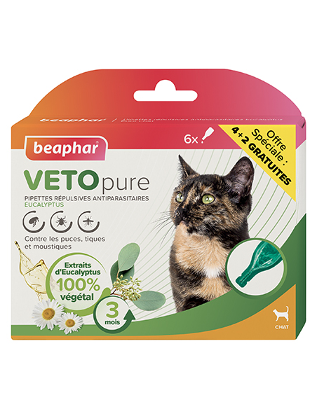 Pipettes répulsives antiparasitaires à l'Eucalyptus pour chat : 6 pipettes