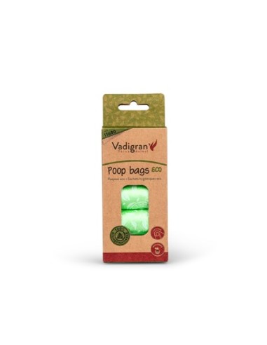 5 rouleaux de 15 sacs Ramasse crottes compostables - Sachets hygiéniques verts dégradables VADIGRAN