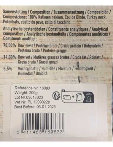 Cou de dinde 200g - friandises naturelles pour chien