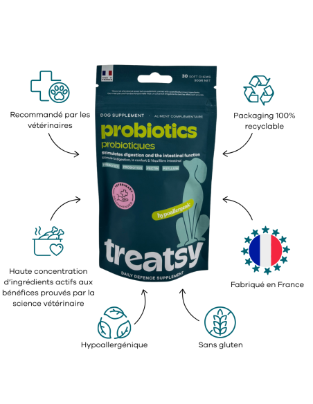 Treatsy Daily Defence Probiotiques pour Chien - 30 bouchées