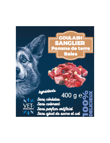 Pâtée style goulash sanglier, pommes de terre et baies