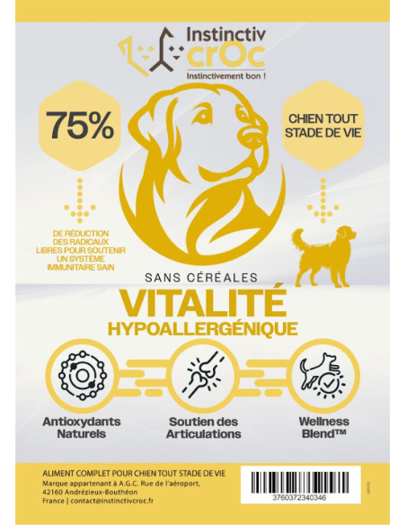 Croquette vétérinaires Peptide+ tout stade de vie Vitalité Hypoallergénique - INSTINCTIV CROC