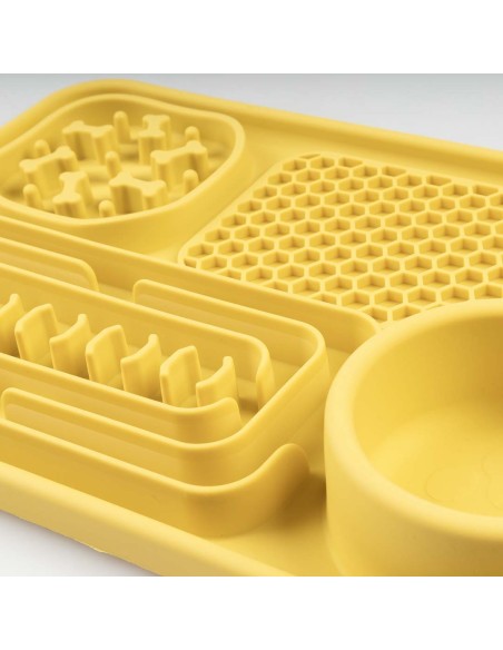 Bol anti-glouton 3-en-1 Jaune - tapis de léchage