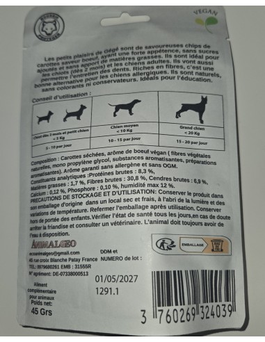 Chips de carottes saveur bœuf 45g - friandises pour chiens