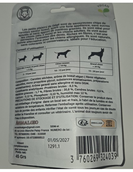 Chips de carottes saveur bœuf 45g - friandises pour chiens
