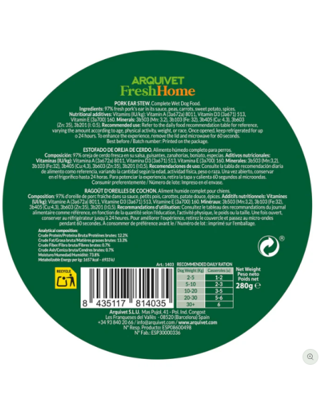 Ragoût d'oreilles de porc / FreshHome - Aliment complet humide pour chien
