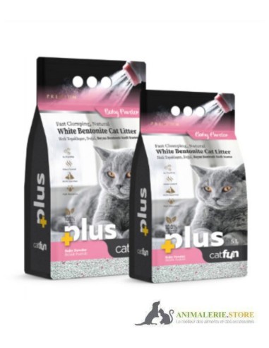 CatFun+ Litière pour Chat Agglomérante Naturelle – Poudre de Bébé, Bentonite de Calcium, 400 % Absorption, 99 % Sans Poussière –