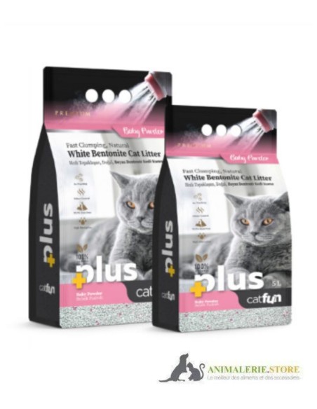 CatFun+ Litière pour Chat Agglomérante Naturelle – Poudre de Bébé, Bentonite de Calcium, 400 % Absorption, 99 % Sans Poussière –