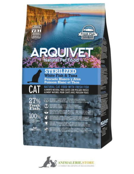Croquettes chat stérilisé super premium poisson blanc & thon 1,5 kg – contrôle du poids, sans OGM, système urinaire