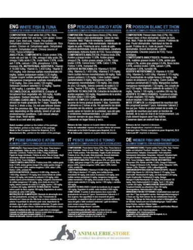 Croquettes chat stérilisé super premium poisson blanc & thon 1,5 kg – contrôle du poids, sans OGM, système urinaire