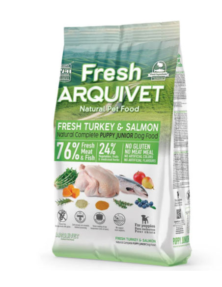 Fresh Arquivet 🦃🐟 – Nourriture Semi-Humide à la Dinde et au Saumon pour Chiots 🐶 | Croissance & Saveur 🌿