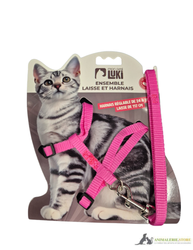 Harnais et laisse pour chat réglables – Noir, Gris et Rose