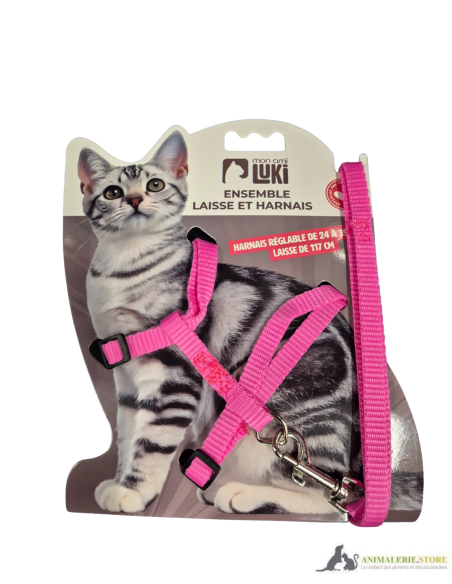 Harnais et laisse pour chat réglables – Noir, Gris et Rose