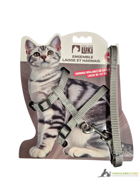 Harnais et laisse pour chat réglables – Noir, Gris et Rose