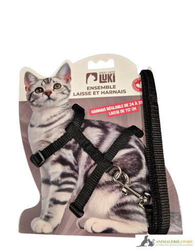Harnais et laisse pour chat réglables – Noir, Gris et Rose