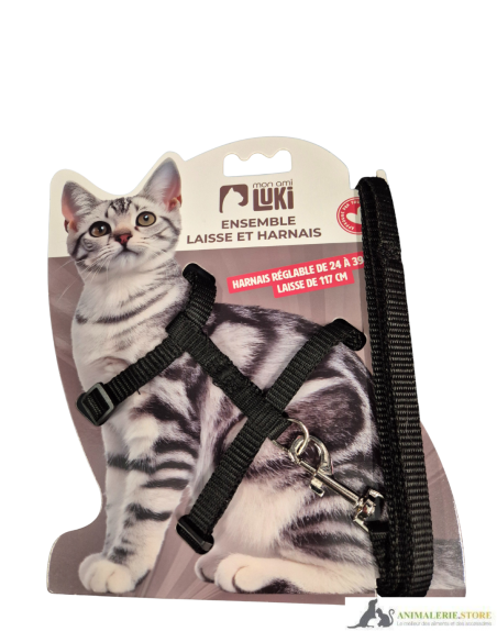 Harnais et laisse pour chat réglables – Noir, Gris et Rose