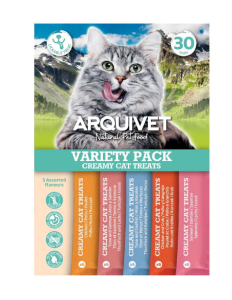 Snacks crémeux pour chat 🐱 – Pack de 30 sachets - varié 5 saveurs | Friandises à lécher sans céréales