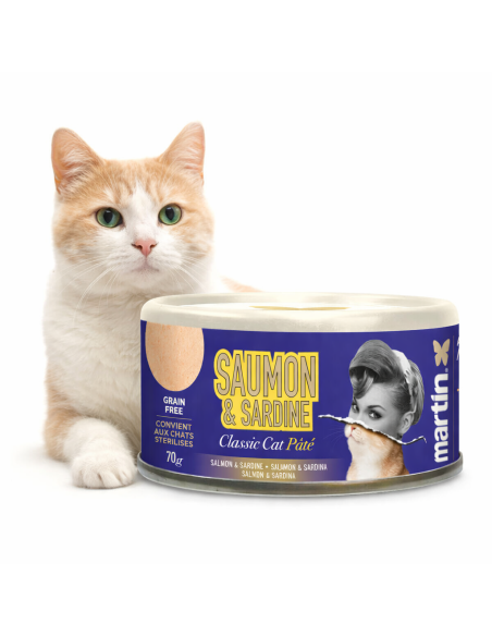 Pâtée chat saumon sardine sans céréales 70 g – Classic Cat Martin Sellier