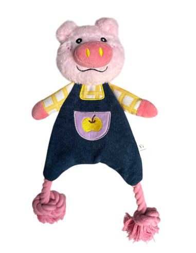 JOUET CORDE ET PELUCHE COCHON 36 CM