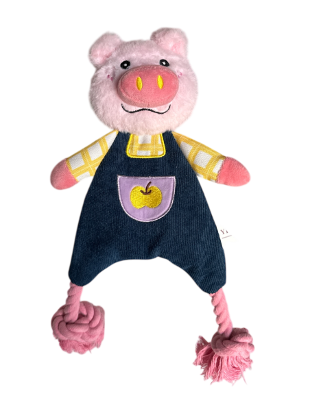 JOUET CORDE ET PELUCHE COCHON 36 CM