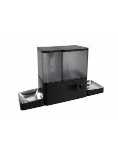 Distributeur croquette et eaux connecte  - blanc ou noir - gamelles inox 2