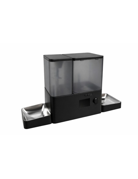 Distributeur croquette et eaux connecte  - blanc ou noir - gamelles inox