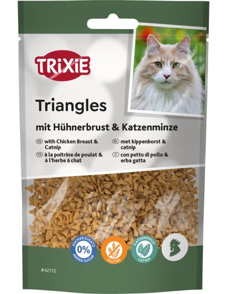 Friandises pour chat Triangles à la poitrine de poulet et à l’herbe à chat 50 g