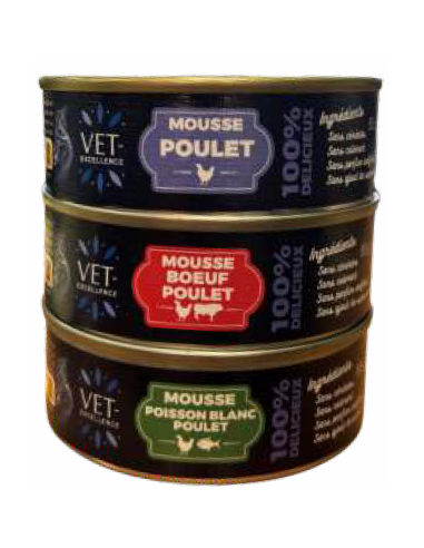 Mousse pour chats poisson blanc et poulet - lot de 24 boites dont 4 gratuites