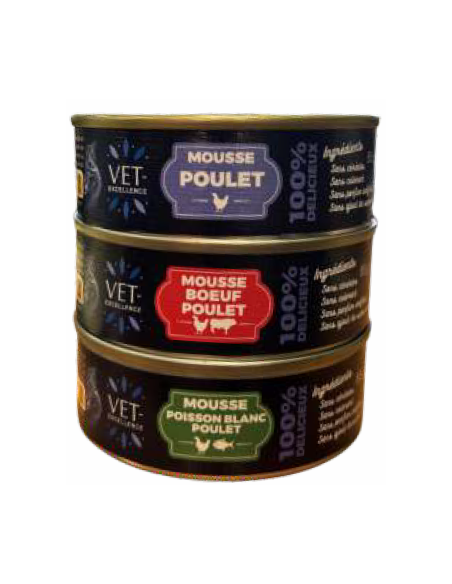 Mousse pour chats poisson blanc et poulet - lot de 24 boites dont 4 gratuites