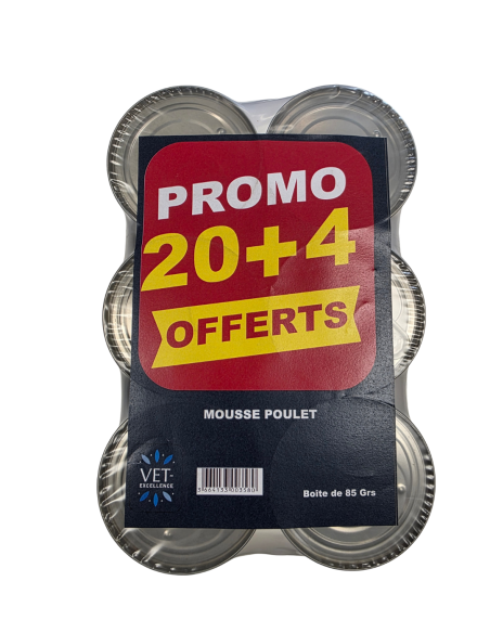 Mousse pour chats poulet - lot de 24 boites dont 4 gratuites