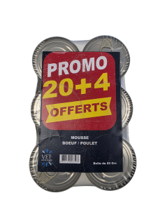 Mousse pour chats au bœuf et poulet - lot de 24 boites dont 4 gratuites