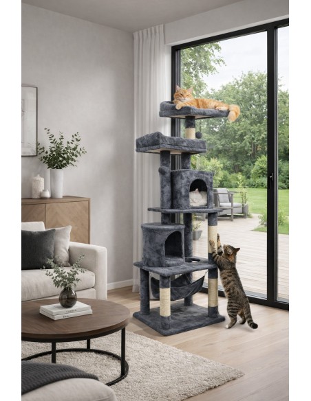 Arbre à chat grande taille 48x40x170 cm - couleur au choix: anthracite ou écru