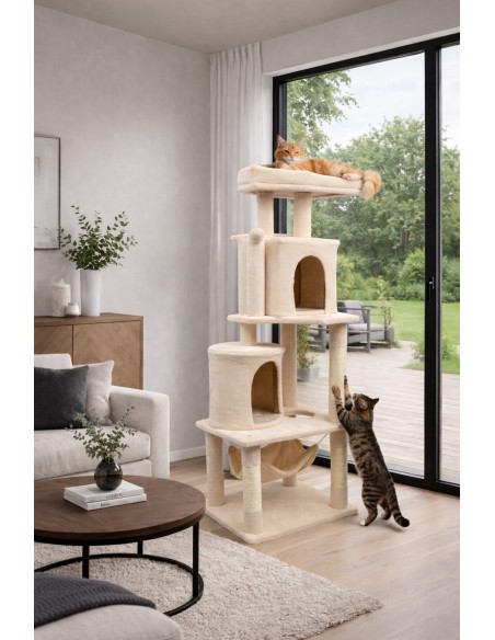 Arbre à chat grande taille 48x40x170 cm - couleur au choix: anthracite ou écru