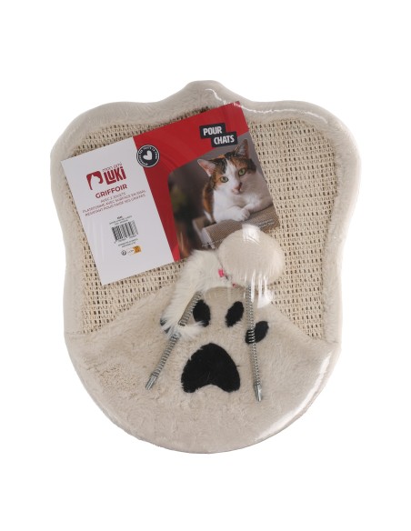 GRIFFOIR A CHAT AVEC 2 JOUETS ECRU