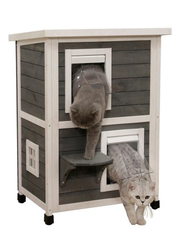 Maison d'extérieur pour chat à deux étages en bois